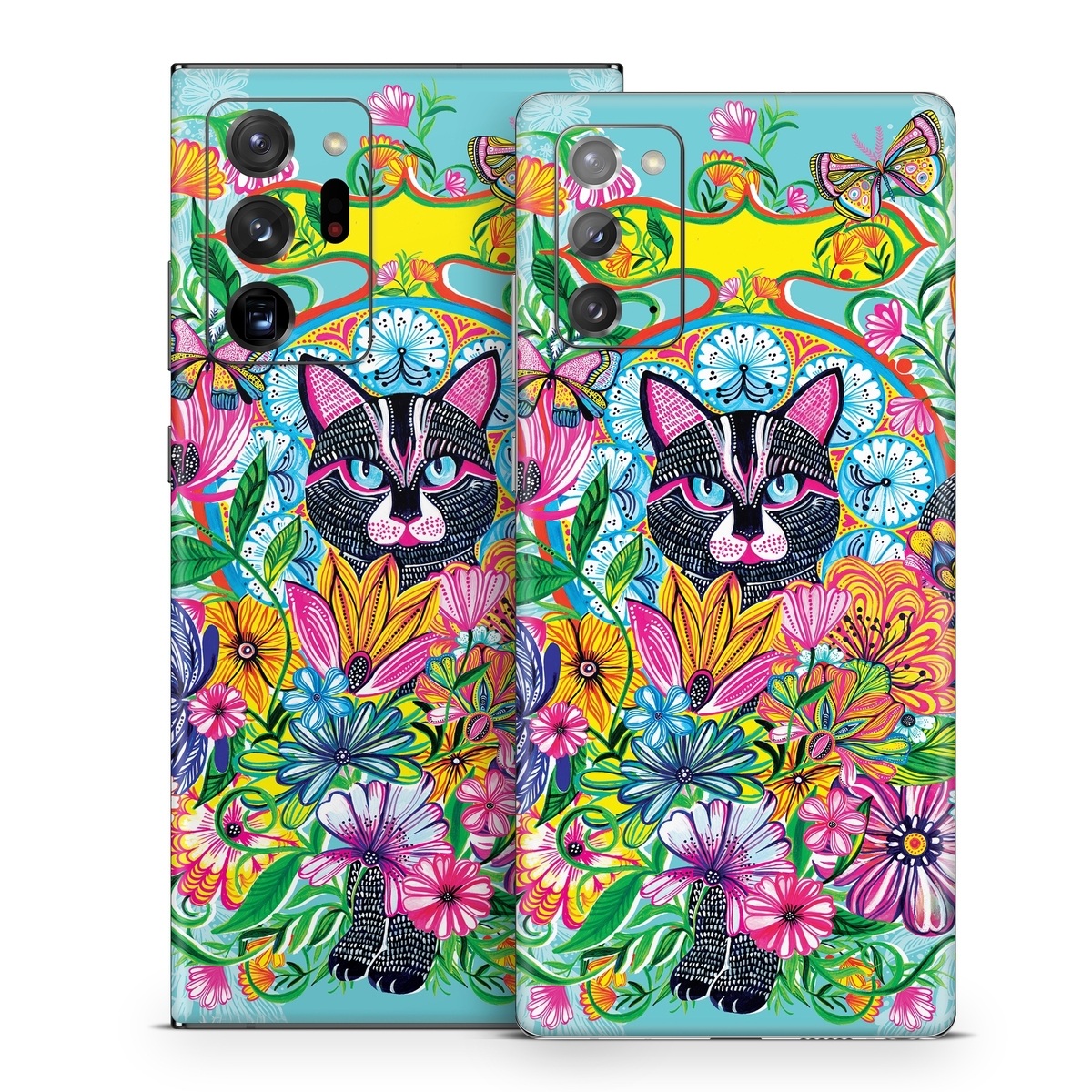 Samsung Galaxy Note 20 Series Skin design of Visual arts, Art, Plant, Illustration, Pattern, Floral design, Flower, Wildflower, with white, blue, pink, black, green, yellow colors