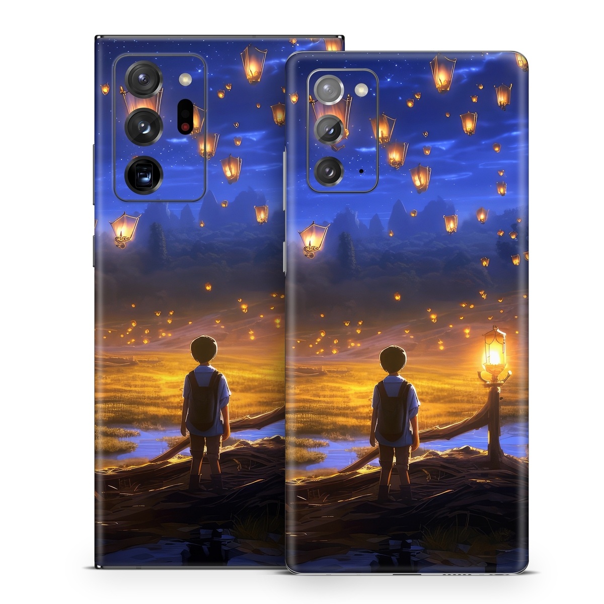 Samsung Galaxy Note 20 Series Skin design of Cloud, World, Nature, Sky, People in nature, Happy, Flash photography, Natural landscape, Horizon, Heat, with black, blue, orange, yellow, gray, purple, orange, green colors