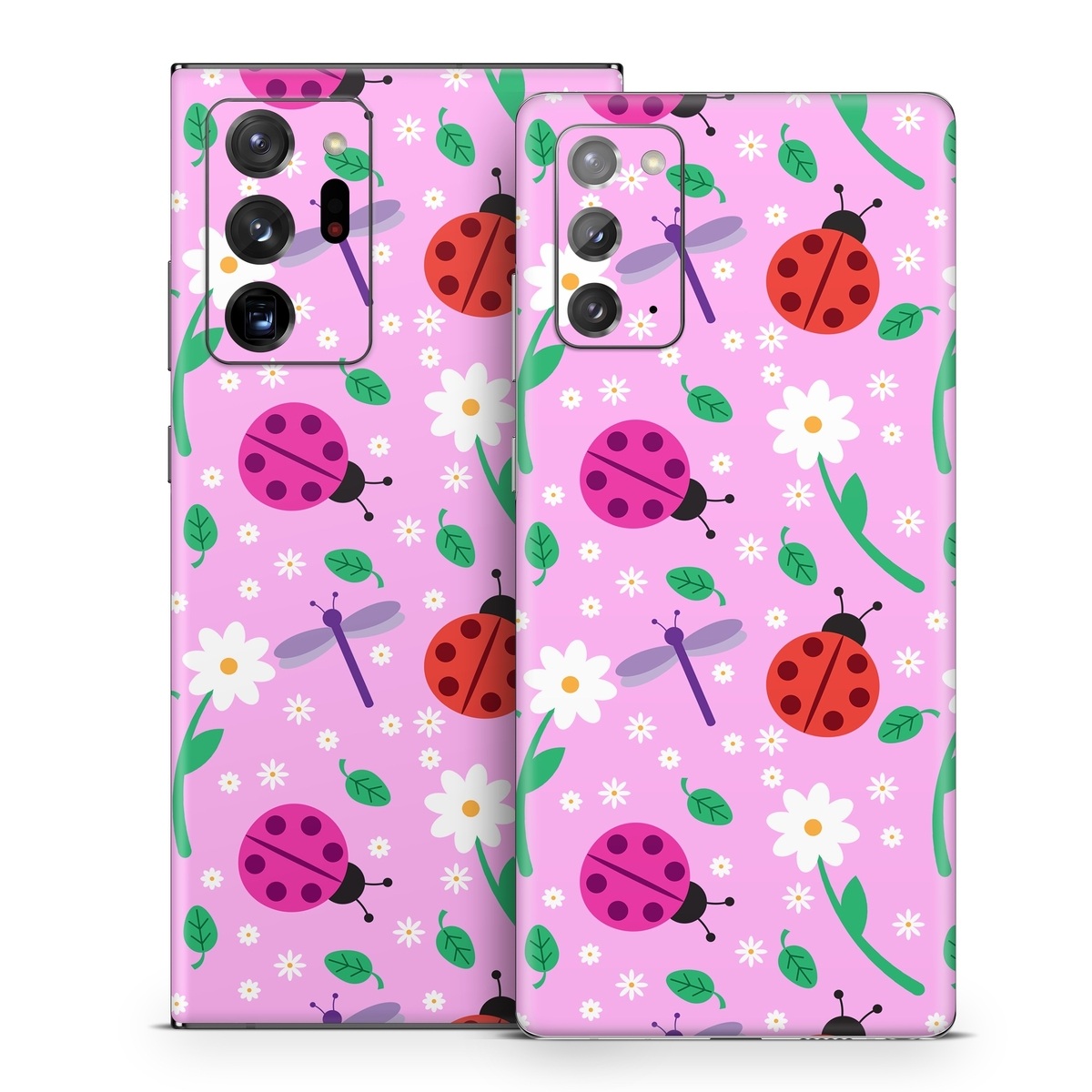 Samsung Galaxy Note 20 Series Skin design of Pink, Pattern, Design, Magenta, Clip art, Plant, Visual arts, Ladybug, Child art, Illustration, with pink, white, purple, gray, red, blue colors