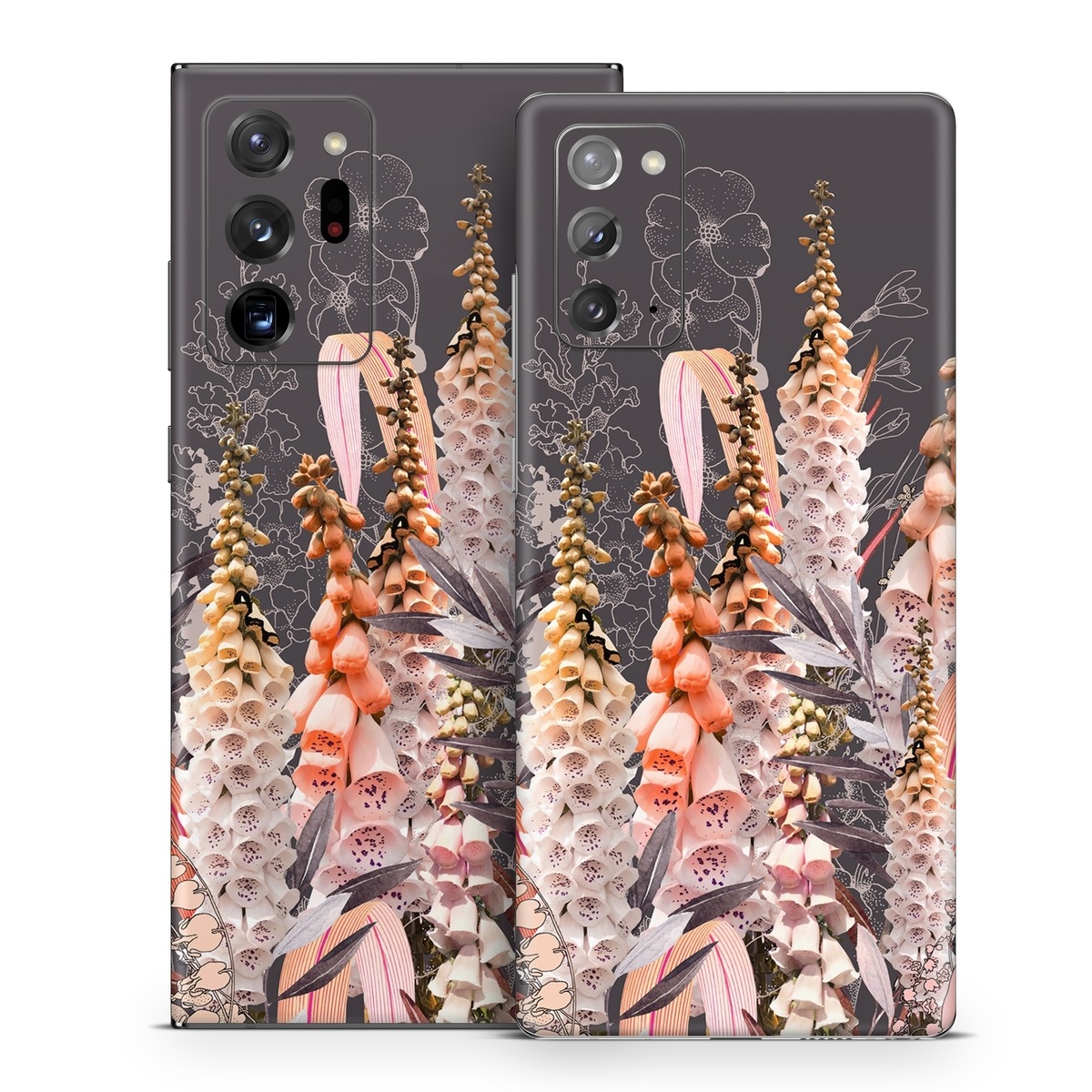 Samsung Galaxy Note 20 Series Skin design of Flower, Plant, Foxtail lily, Botany, Plant stem, Illustration, Broomrape, with brown, pink, white, yellow, orange colors