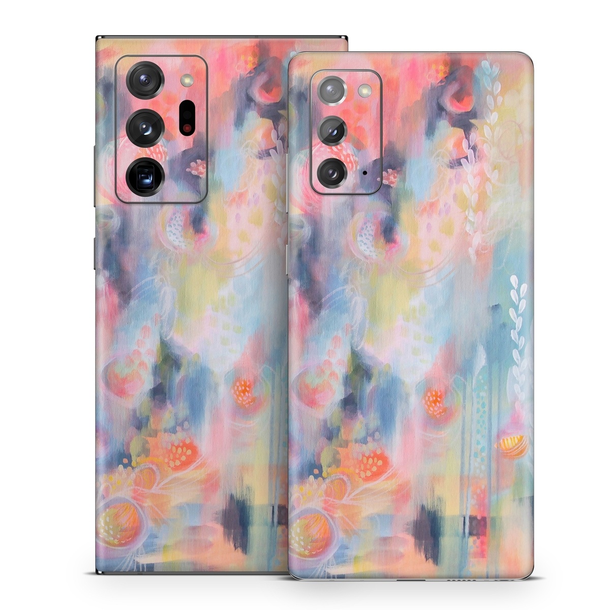 Samsung Galaxy Note 20 Series Skin design of Painting, Watercolor paint, Modern art, Acrylic paint, Art, Visual arts, Paint, Artwork, Dye, with blue, pink, orange, yellow, red, white colors