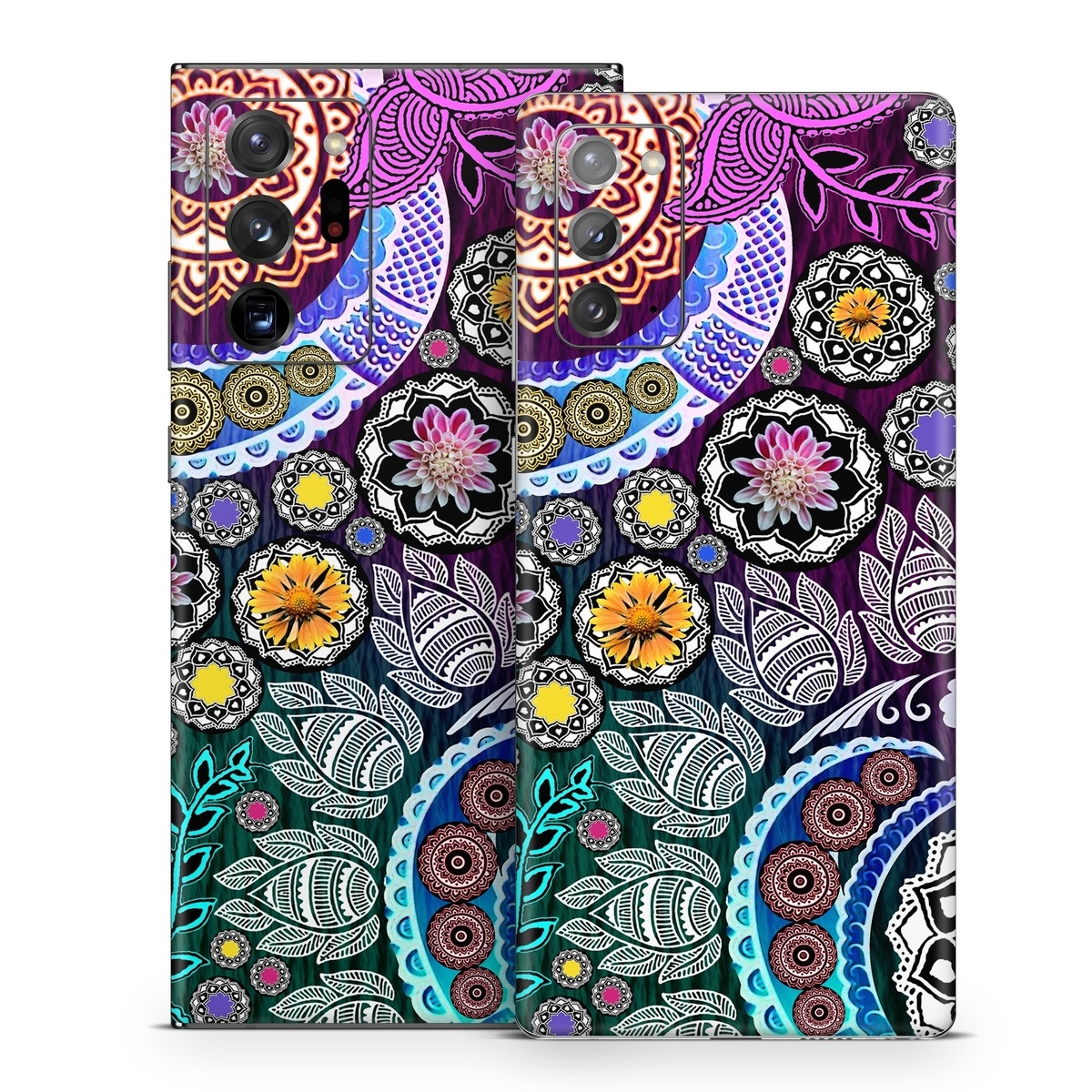 Samsung Galaxy Note 20 Series Skin design of Pattern, Psychedelic art, Art, Visual arts, Design, Floral design, Textile, Motif, Circle, Illustration, with black, gray, purple, blue, green, red colors
