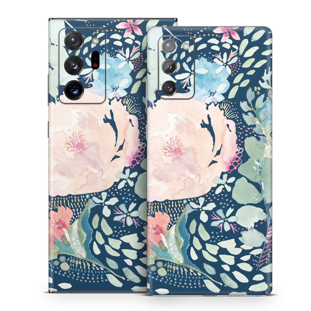 Samsung Galaxy Note 20 Series Skin design of Flower, Plant, Petal, Botany, Textile, Sleeve, Creative arts, Art, Painting, Aqua, with blue, pink, green, white, orange, yellow, red colors