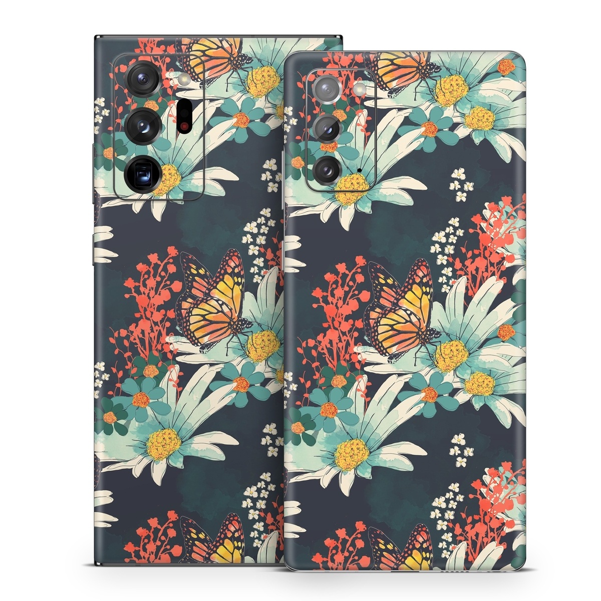 Samsung Galaxy Note 20 Series Skin design of Floral design, Pattern, Flower, Floristry, Textile, Botany, Plant, Visual arts, Design, Flower Arranging, with black, gray, green, red, blue, pink colors