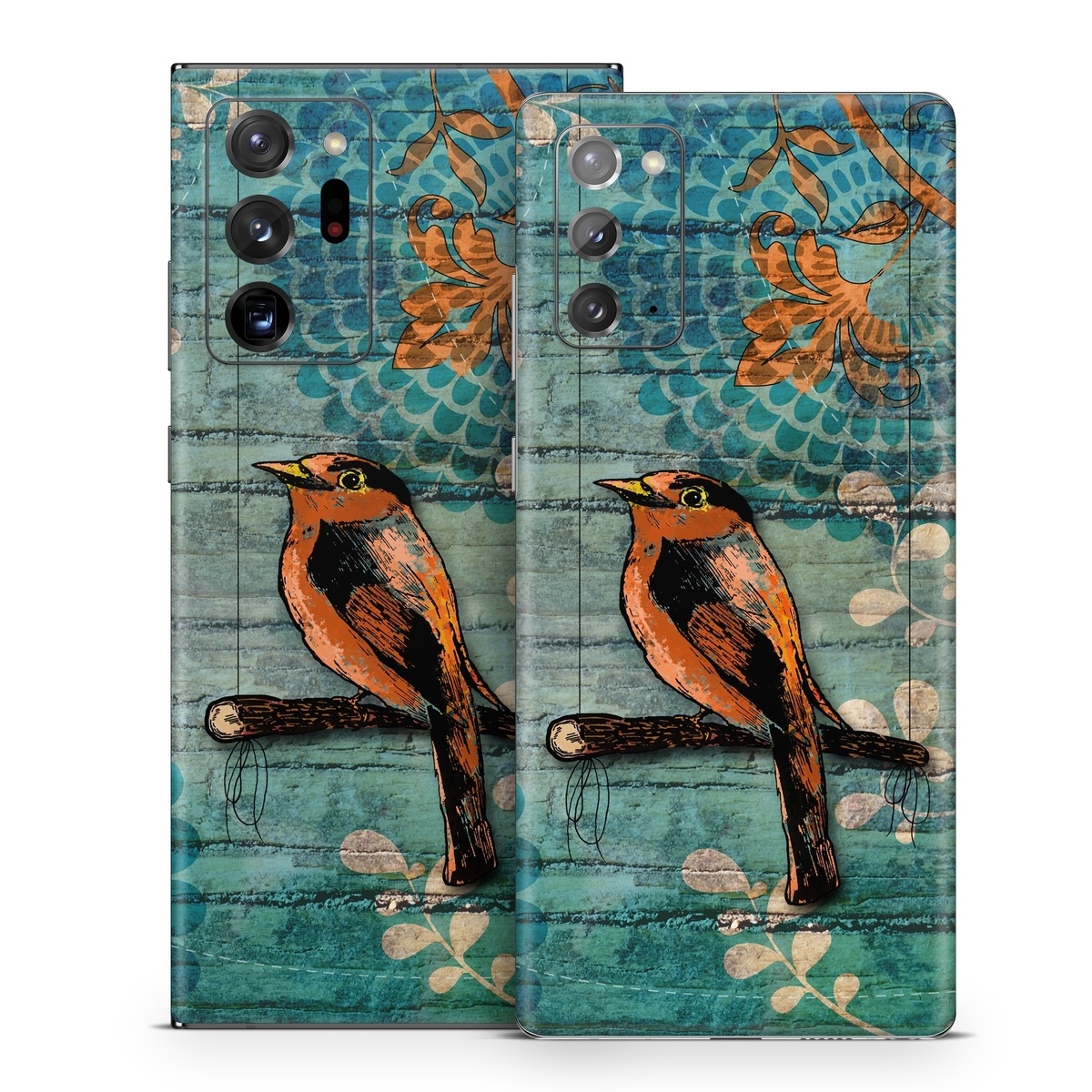 Samsung Galaxy Note 20 Series Skin design of Bird, Turquoise, Painting, Art, Coraciiformes, Branch, Beak, Wildlife, Perching bird, Illustration, with black, blue, gray, green, red colors