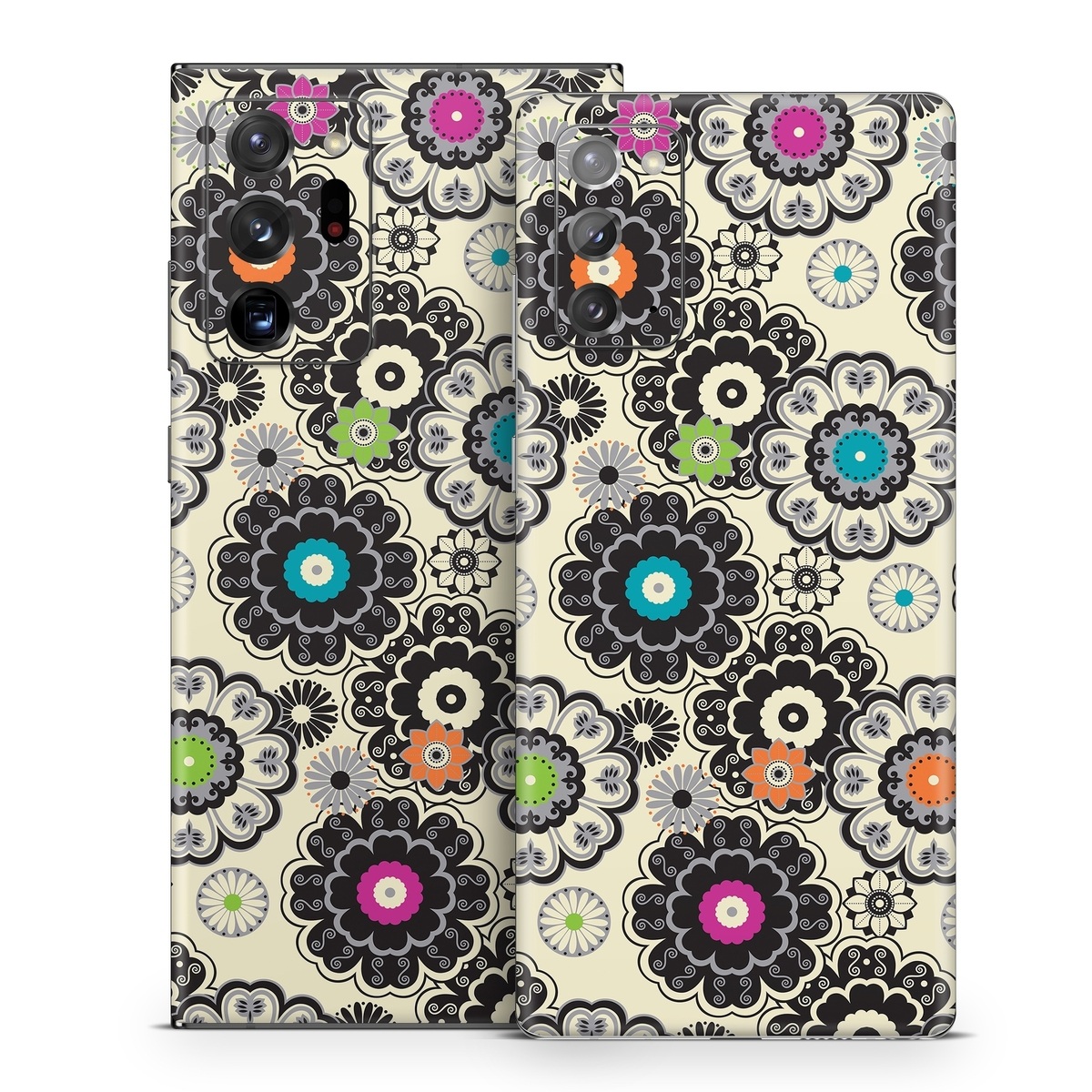 Samsung Galaxy Note 20 Series Skin design of Pattern, Circle, Design, Visual arts, Floral design, Textile, Psychedelic art, Art, Plant, with gray, black, pink, green, purple colors