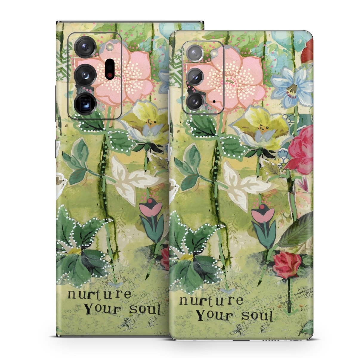 Samsung Galaxy Note 20 Series Skin design of Flower, Plant, Botany, Pink, Wildflower, Flowering plant, Watercolor paint, Petal, Floral design, Pattern, with green, pink, red, blue, white, black colors
