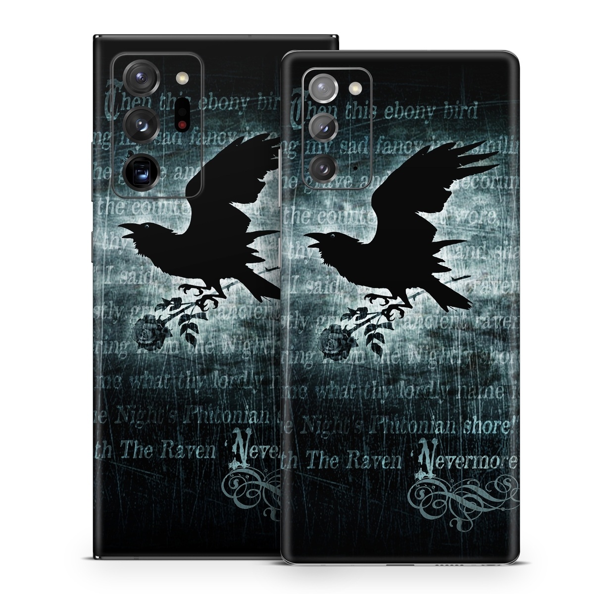 Samsung Galaxy Note 20 Series Skin design of Bird, Text, Wing, Graphic design, Darkness, Font, Illustration, Graphics, with black, white, blue colors