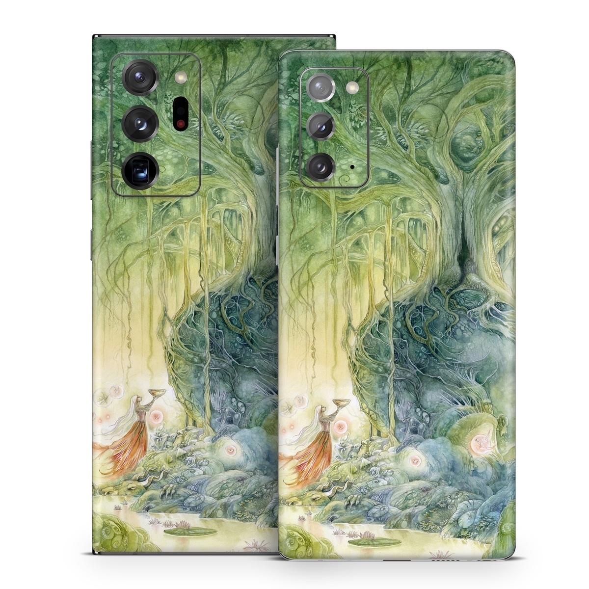 Samsung Galaxy Note 20 Series Skin design of Green, Watercolor paint, Painting, Water, Art, Illustration, Grass, Tree, Plant, Fictional character, with blue, green, red, yellow colors