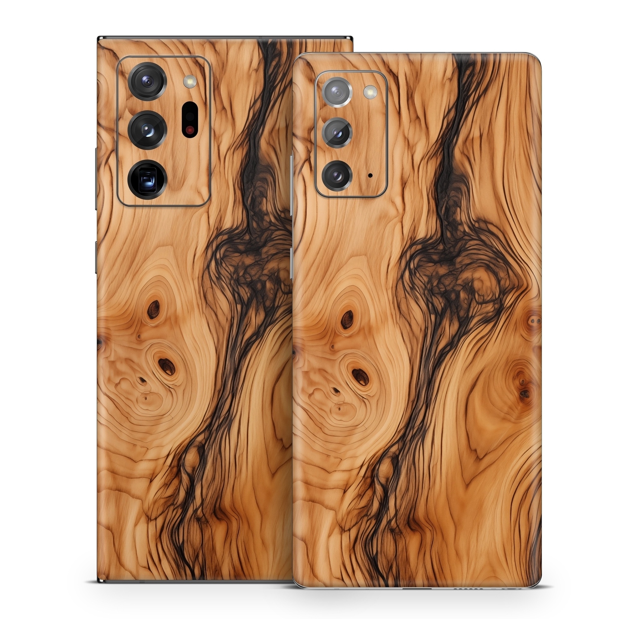 Samsung Galaxy Note 20 Series Skin design of Brown, Wood, Trunk, Wood stain, Floor, Liquid, Art, Woody plant, Landscape, Flooring, with black, brown, orange colors