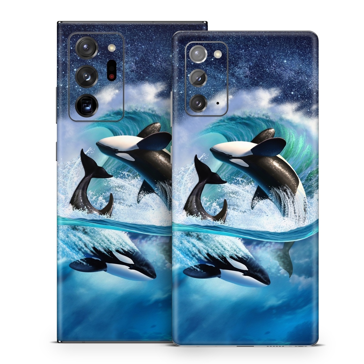 Samsung Galaxy Note 20 Series Skin design of Dolphin, Short-beaked common dolphin, Sky, Cetacea, Killer whale, Marine mammal, Water, Illustration, Bottlenose dolphin, Common bottlenose dolphin, with black, blue, white, green colors