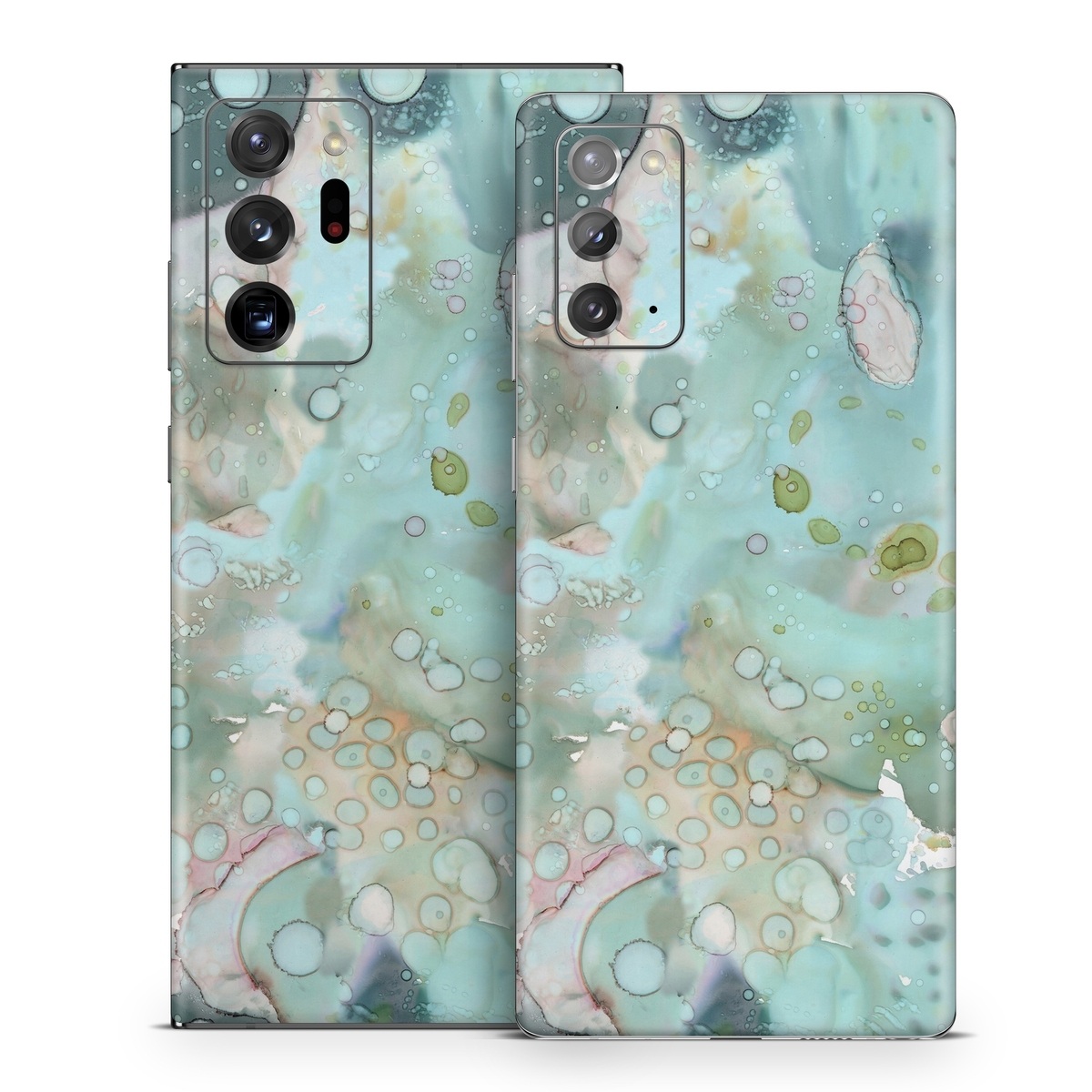 Samsung Galaxy Note 20 Series Skin design of Aqua, Blue, Green, Watercolor paint, Pattern, Turquoise, Organism, Design, Art, Painting, with blue, green, pink colors