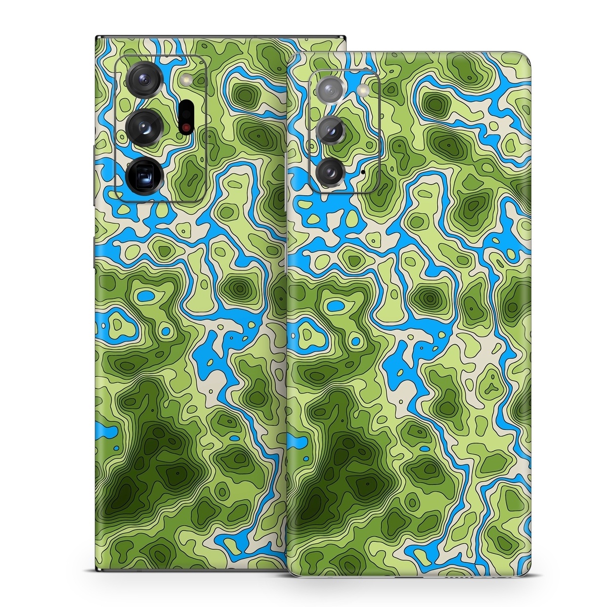 Samsung Galaxy Note 20 Series Skin design of Botany, Azure, Organism, Vegetation, Aqua, Terrestrial plant, Symmetry, Electric blue, Pattern, Art, with green, blue colors
