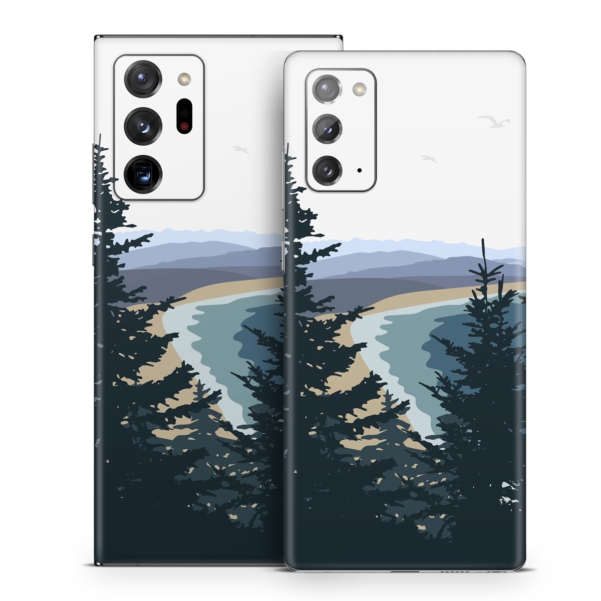 Samsung Galaxy Note 20 Series Skin design of Sky, Plant, Mountain, Natural landscape, Branch, Larch, Tree, Highland, Atmospheric phenomenon, Evergreen, with white, blue, yellow, gray, black, green colors