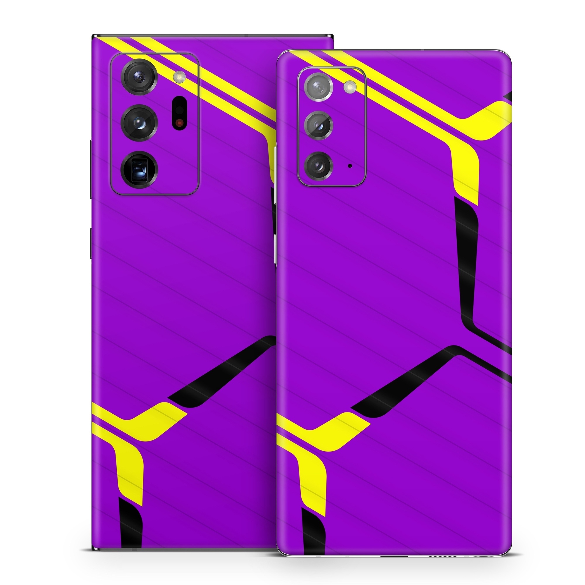 Samsung Galaxy Note 20 Series Skin design of Colorfulness, Purple, Violet, Line, Magenta, Parallel, Symmetry, Pattern, Electric blue, Font, with purple, yellow, black colors