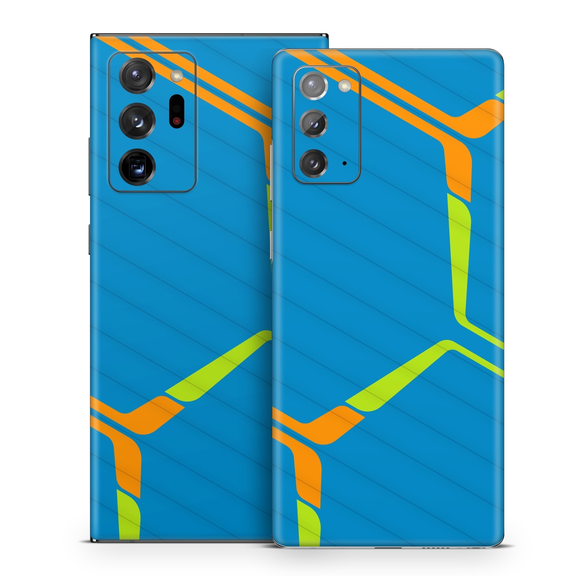 Samsung Galaxy Note 20 Series Skin design of Azure, Triangle, Rectangle, Parallel, Electric blue, Symmetry, Font, Pattern, Circle, Sky, with blue, orange, green colors