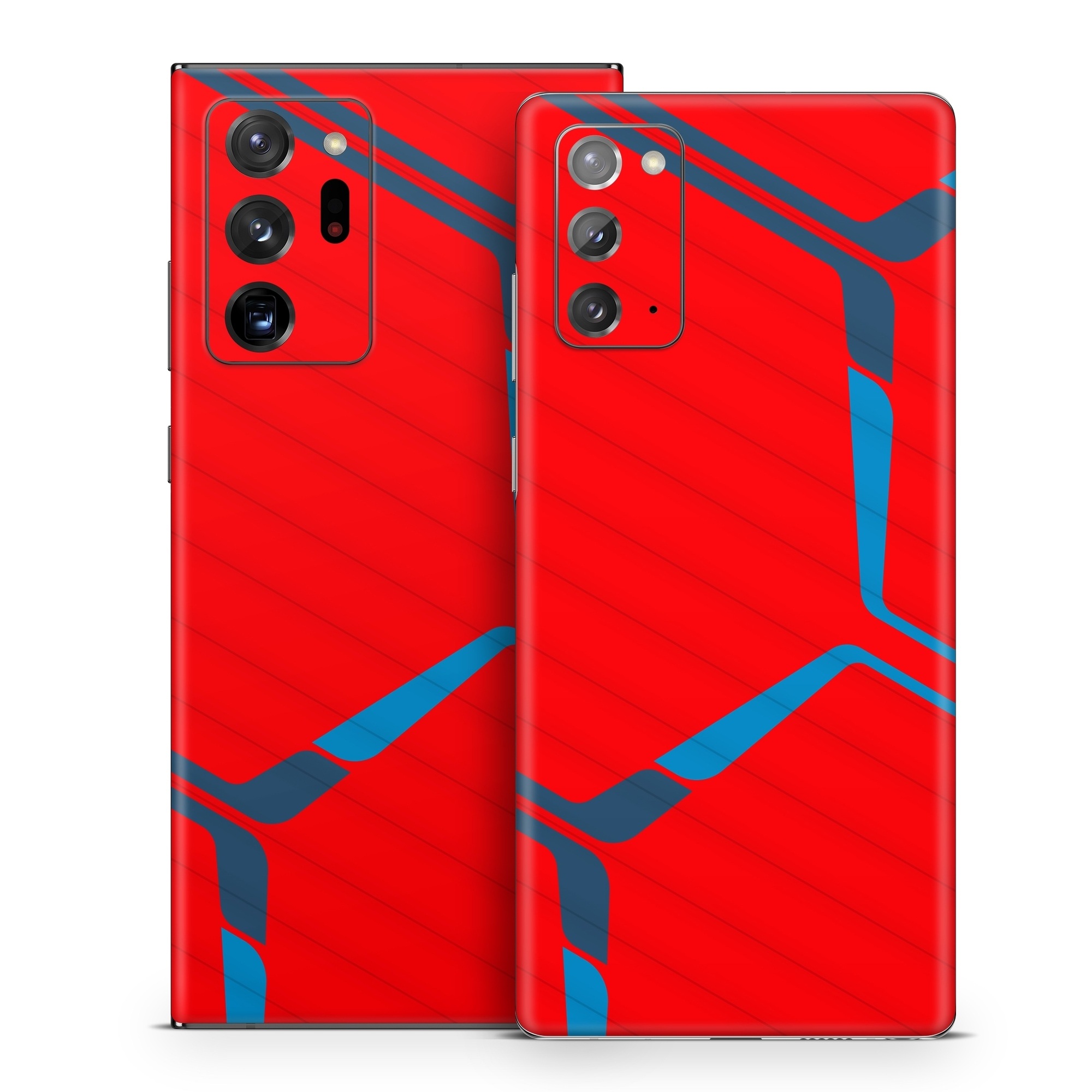 Samsung Galaxy Note 20 Series Skin design of Triangle, Font, Rectangle, Tints and shades, Magenta, Electric blue, Pattern, Parallel, Symmetry, Carmine, with red, blue colors