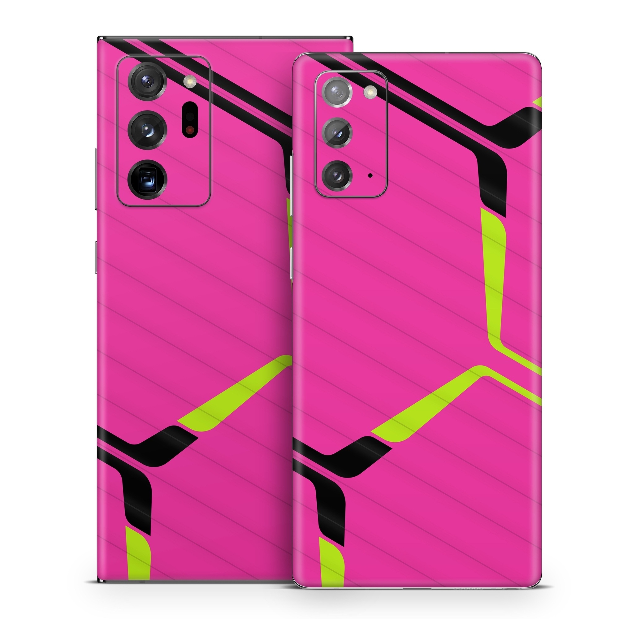 Samsung Galaxy Note 20 Series Skin design of Purple, Textile, Sleeve, Jersey, Violet, Triangle, Font, Magenta, Collar, Parallel, with pink, black, yellow colors