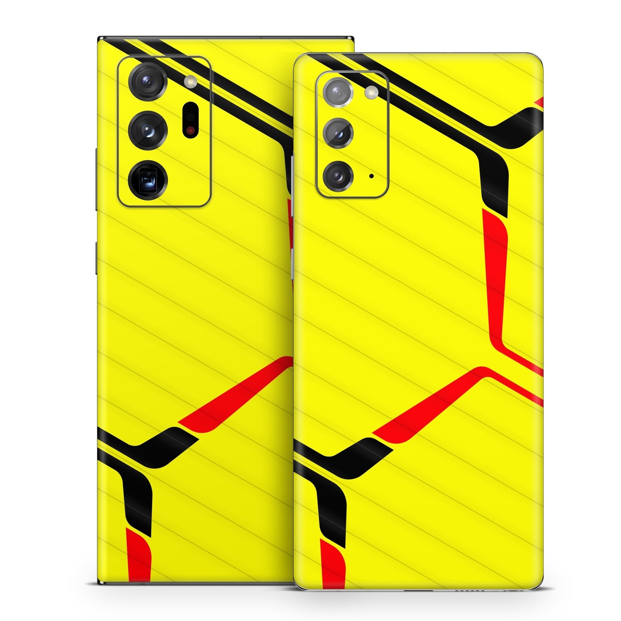 Samsung Galaxy Note 20 Series Skin design of Rectangle, Yellow, Parallel, Font, Tints and shades, Wood, Triangle, Pattern, Graphics, Symmetry, with yellow, black, red colors