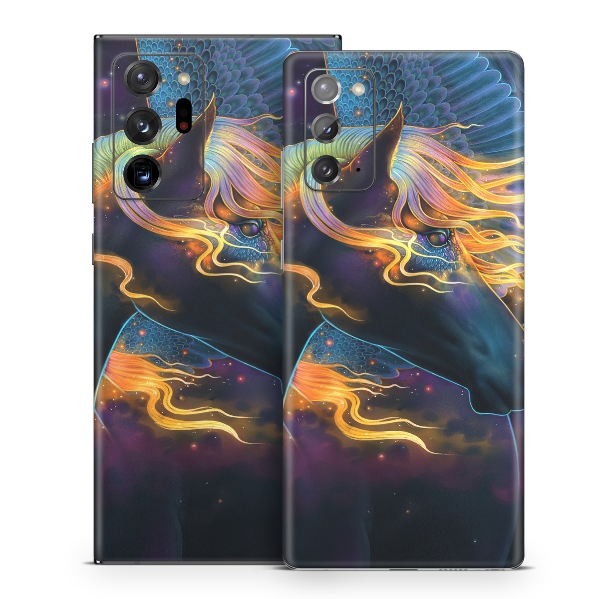 Samsung Galaxy Note 20 Series Skin design of Organism, Astronomical object, Art, Electric blue, Space, Darkness, Liquid, Science, Graphics, Visual arts, with black, blue, yellow, white, orange, purple, red colors