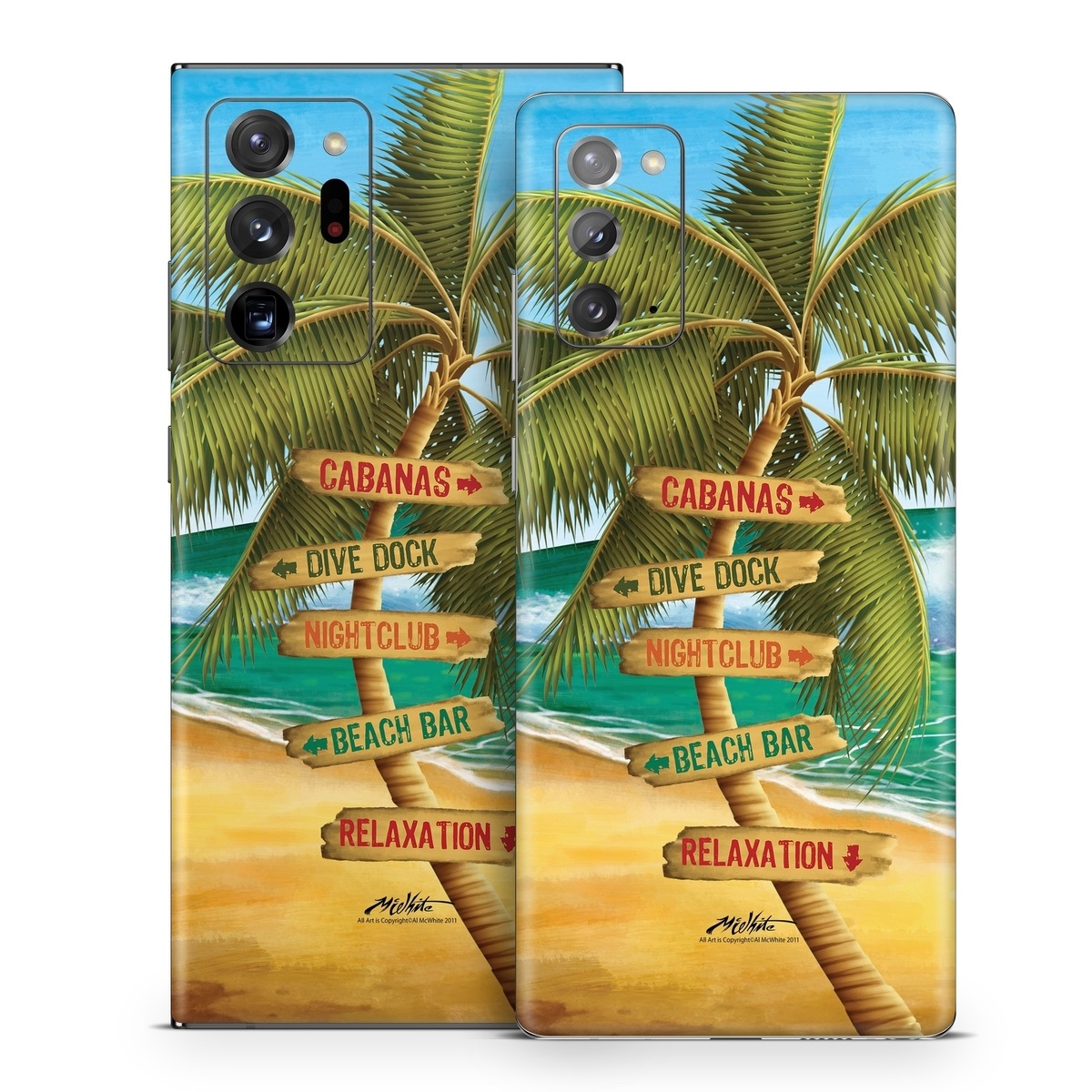 Samsung Galaxy Note 20 Series Skin design of Palm tree, Arecales, Tropics, Tree, Caribbean, Wave, Water, Coconut, Ocean, Elaeis, with green, purple, gray, black, blue colors