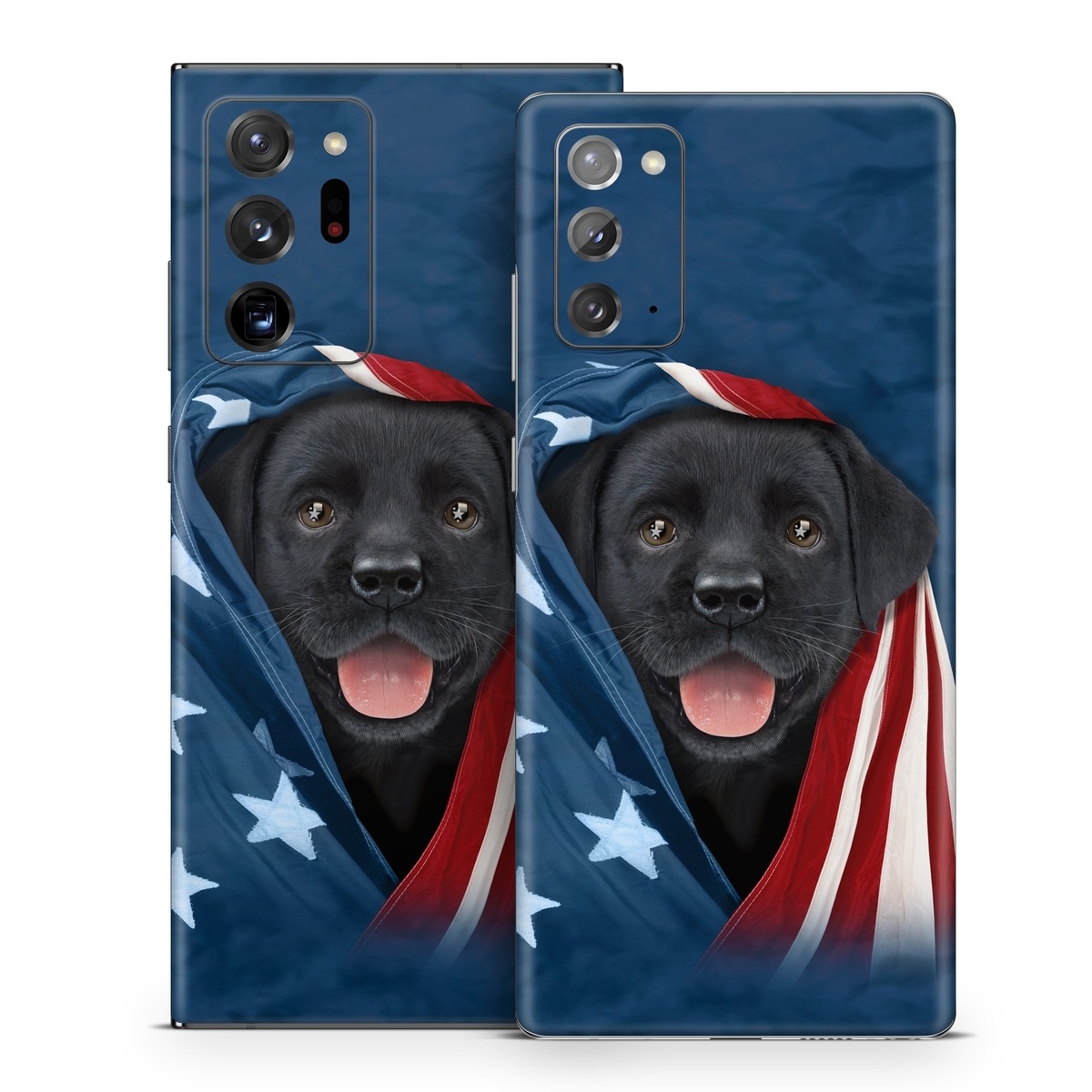Samsung Galaxy Note 20 Series Skin design of Canidae, Dog, Dog breed, Flag, Snout, Carnivore, Sporting Group, Labrador retriever, Flag of the united states, Puppy, with black, gray, white, blue, red colors