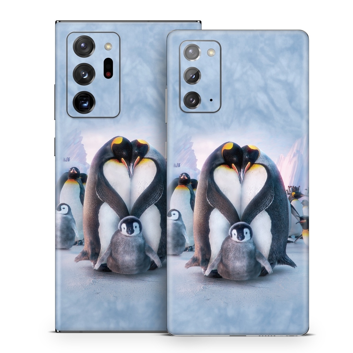 Samsung Galaxy Note 20 Series Skin design of Bird, Vertebrate, Flightless bird, Penguin, Gentoo penguin, Emperor penguin, King penguin, Beak, Wildlife, Arctic, with gray, black, blue, purple colors