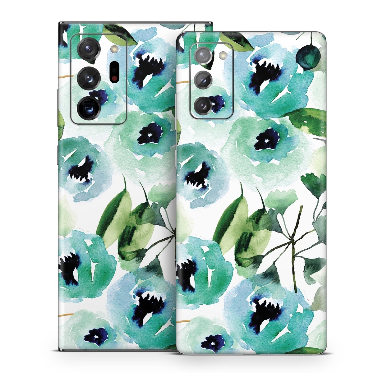 Samsung Galaxy Note 20 Series Skin design of Green, Pattern, Leaf, Aqua, Plant, Design, Branch, Organism, Flower, Ivy, with white, green, blue, black colors