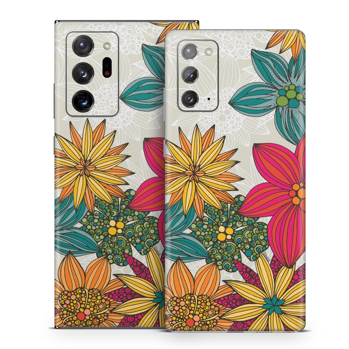 Samsung Galaxy Note 20 Series Skin design of Floral design, Pattern, Flower, Wildflower, Plant, Botany, Leaf, Design, Textile, Visual arts, with blue, yellow, red, green, orange, gray colors