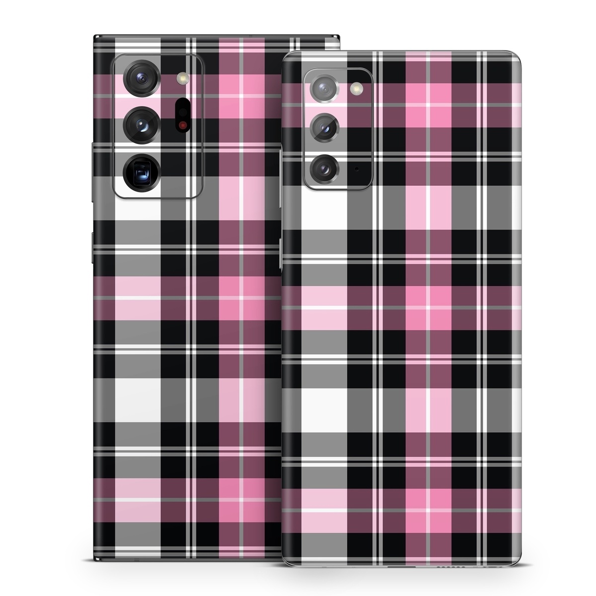 Samsung Galaxy Note 20 Series Skin design of Plaid, Tartan, Pattern, Pink, Purple, Violet, Line, Textile, Magenta, Design, with black, gray, pink, red, white, purple colors