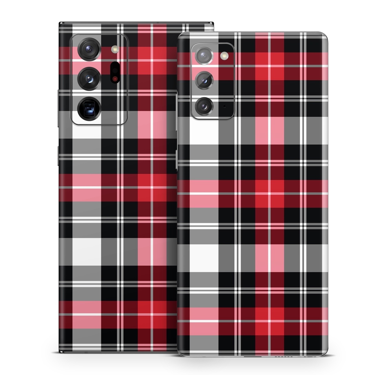 Samsung Galaxy Note 20 Series Skin design of Plaid, Tartan, Pattern, Red, Textile, Design, Line, Pink, Magenta, Square, with black, gray, pink, red, white colors
