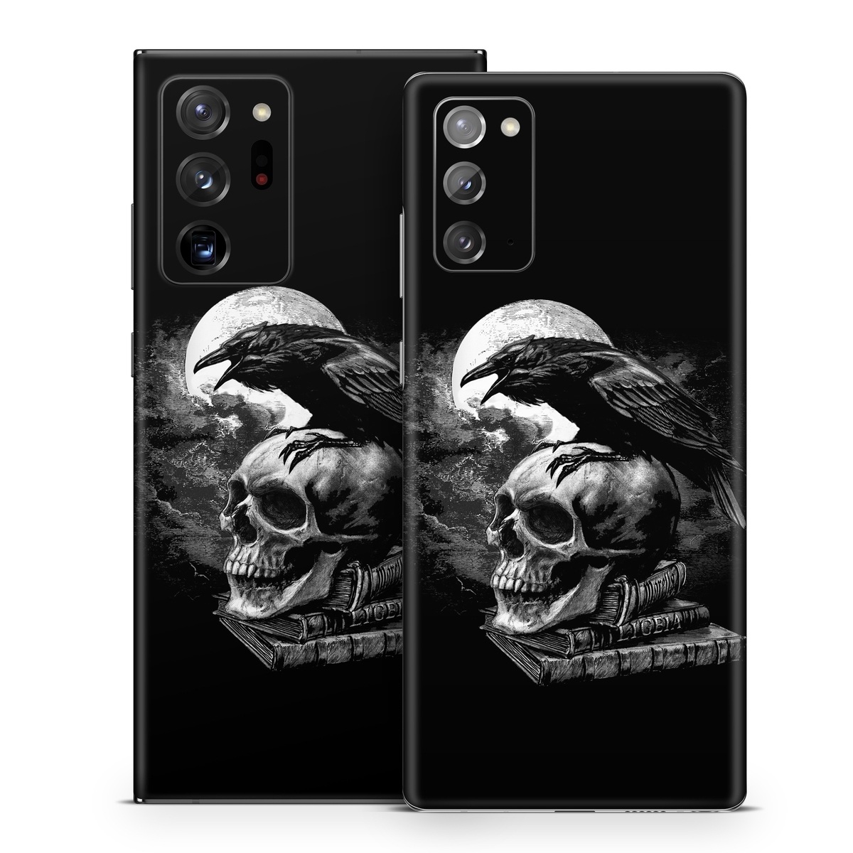 Samsung Galaxy Note 20 Series Skin design of Bone, Skull, Bird, Darkness, Monochrome, Wing, Black-and-white, Illustration, Beak, Fictional Character, Drawing, Symbol, with black, white, gray colors