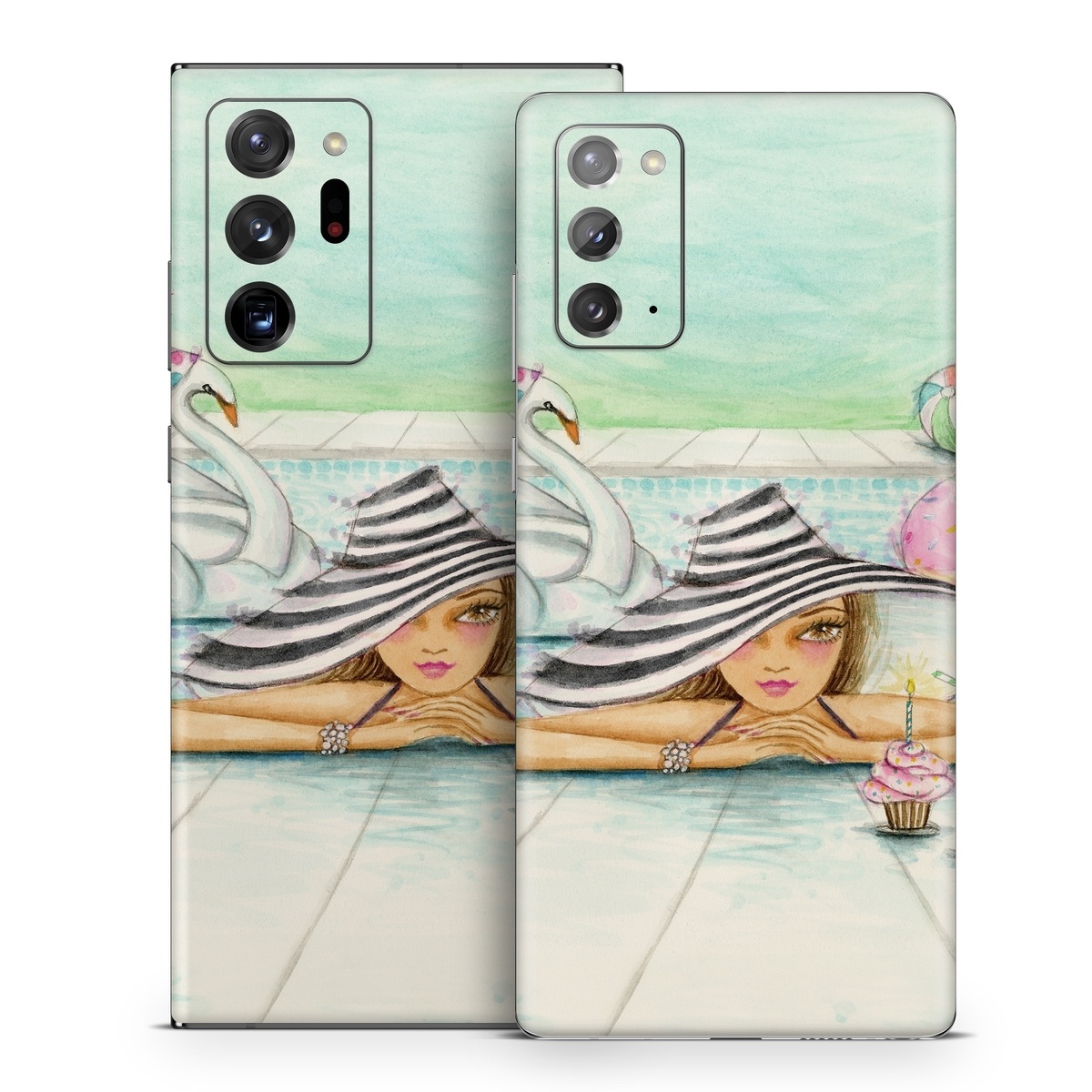 Samsung Galaxy Note 20 Series Skin design of Watercolor paint, Illustration, Cartoon, Art, Painting, Drawing, Fictional character, with blue, pink, white, black, brown, red, green, yellow colors