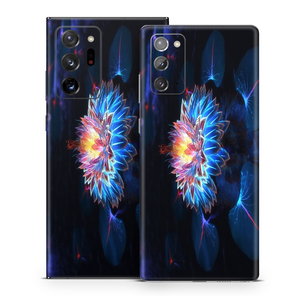 Samsung Galaxy Note 20 Series Skin design of Water, Light, Fractal art, Organism, Electric blue, Aquatic plant, Darkness, Plant, Art, Space, with black, blue, gray colors