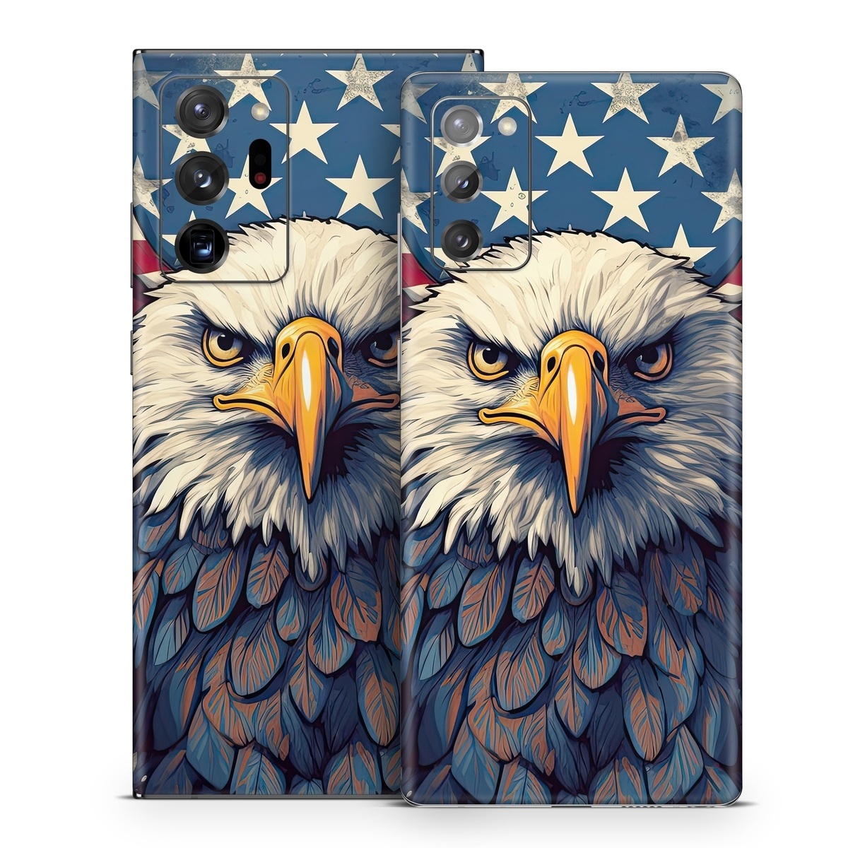 Samsung Galaxy Note 20 Series Skin design of Bird, Accipitridae, Beak, Sea eagle, Falconiformes, Feather, Eagle, Painting, Art, Bald eagle, with red, blue, white, brown, yellow, gray, orange colors