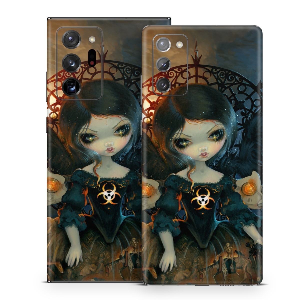 Samsung Galaxy Note 20 Series Skin design of Doll, Head, Illustration, Eye, Cg artwork, Fictional character, Toy, Iris, Art, Mythology, with brown, red, black, orange, blue, yellow colors