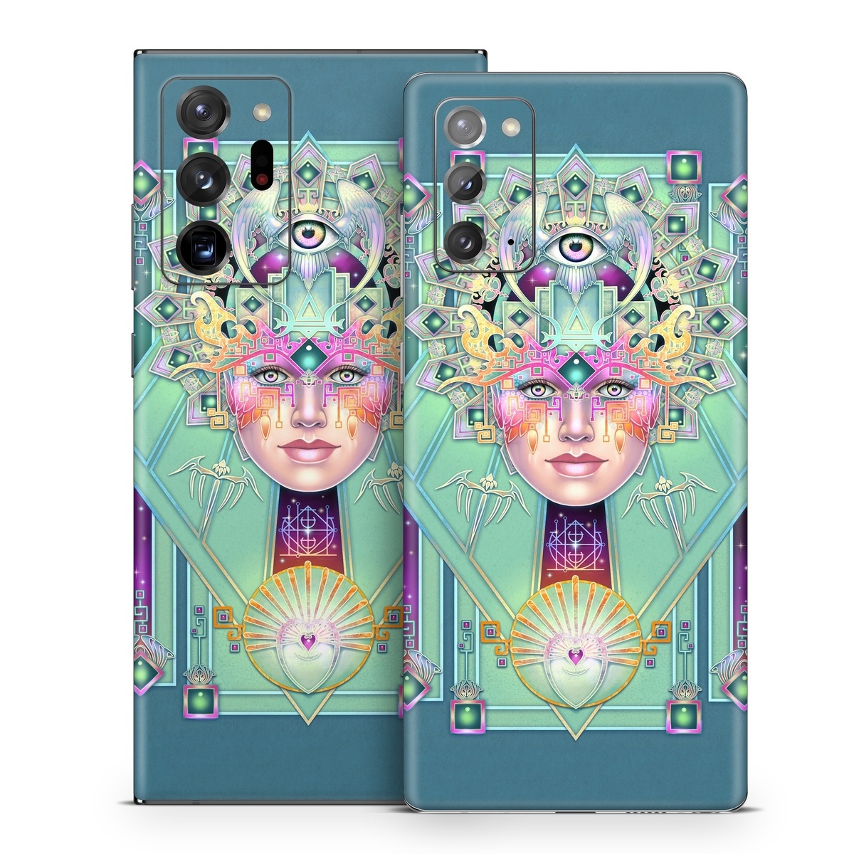 Samsung Galaxy Note 20 Series Skin design of Head, Eye, Eyelash, Font, Art, Magenta, Rectangle, Painting, Illustration, Pattern, with blue, green, yellow, red, purple, white colors