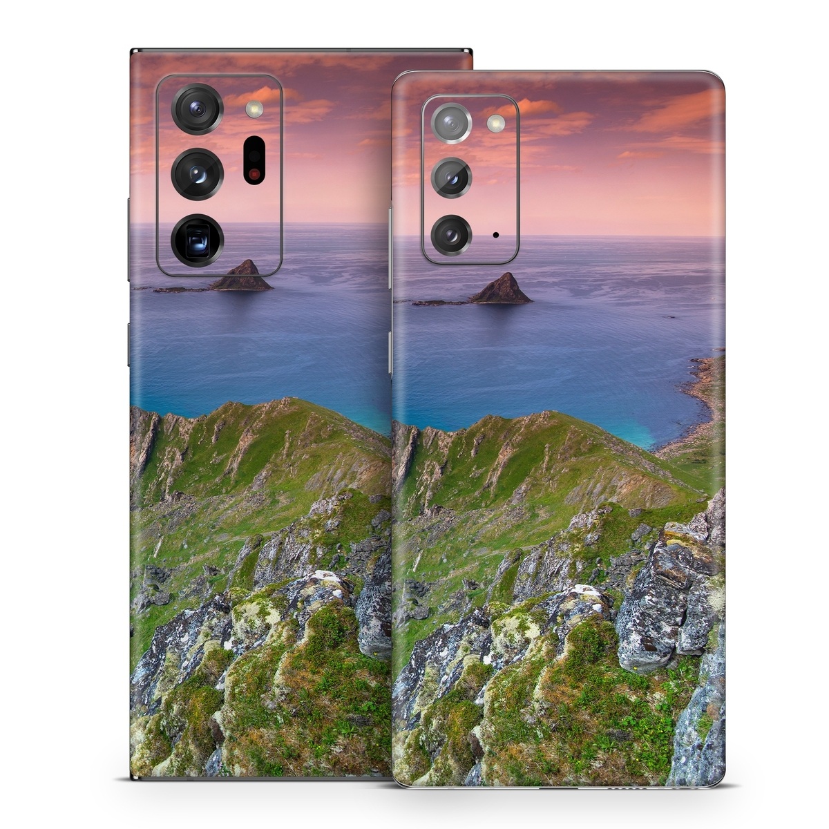 Samsung Galaxy Note 20 Series Skin design of Body of water, Nature, Sky, Coast, Sea, Headland, Natural landscape, Promontory, Coastal and oceanic landforms, Cliff, with red, orange, green, blue, yellow colors