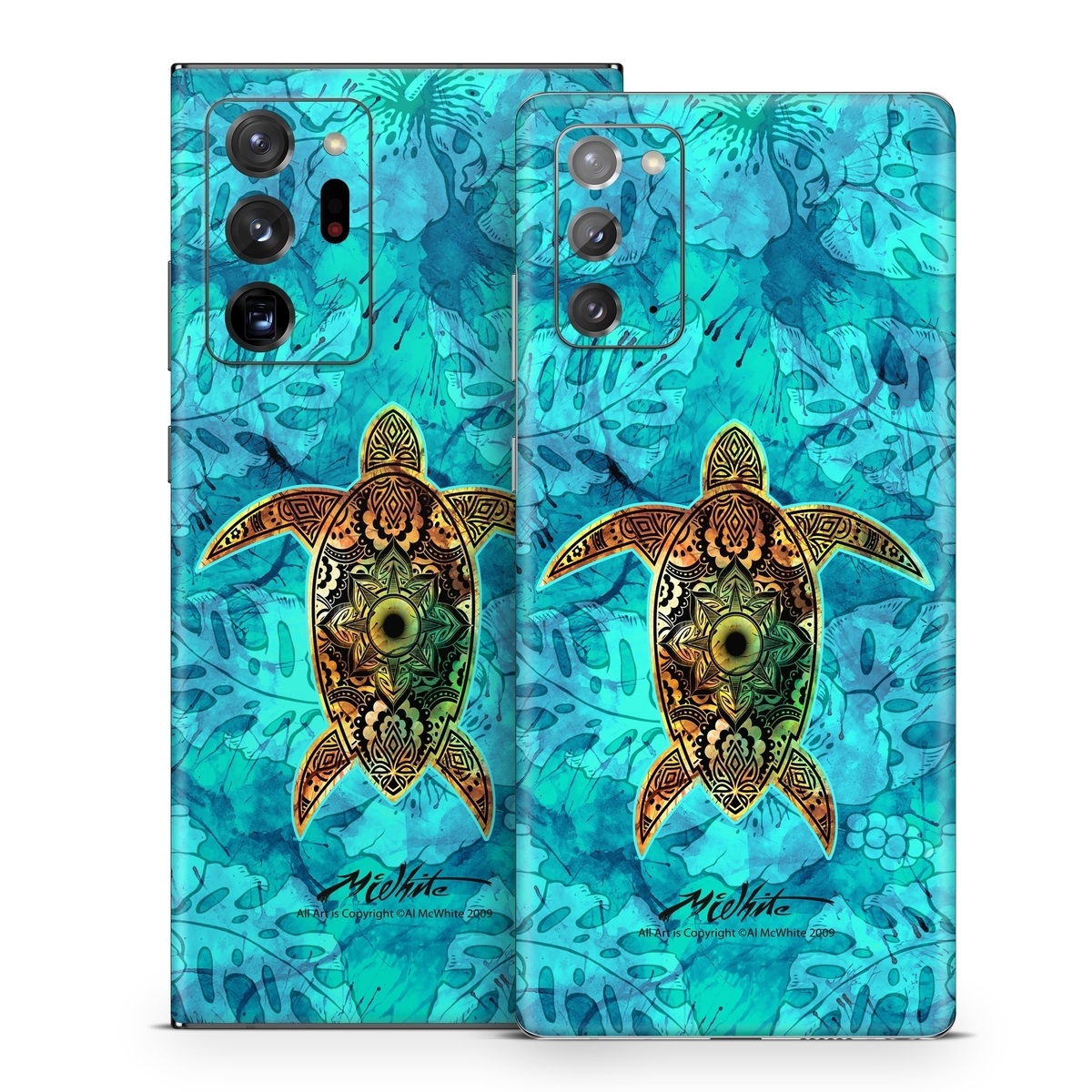 Samsung Galaxy Note 20 Series Skin design of Sea turtle, Green sea turtle, Turtle, Hawksbill sea turtle, Tortoise, Reptile, Loggerhead sea turtle, Illustration, Art, Pattern, with blue, black, green, gray, red colors