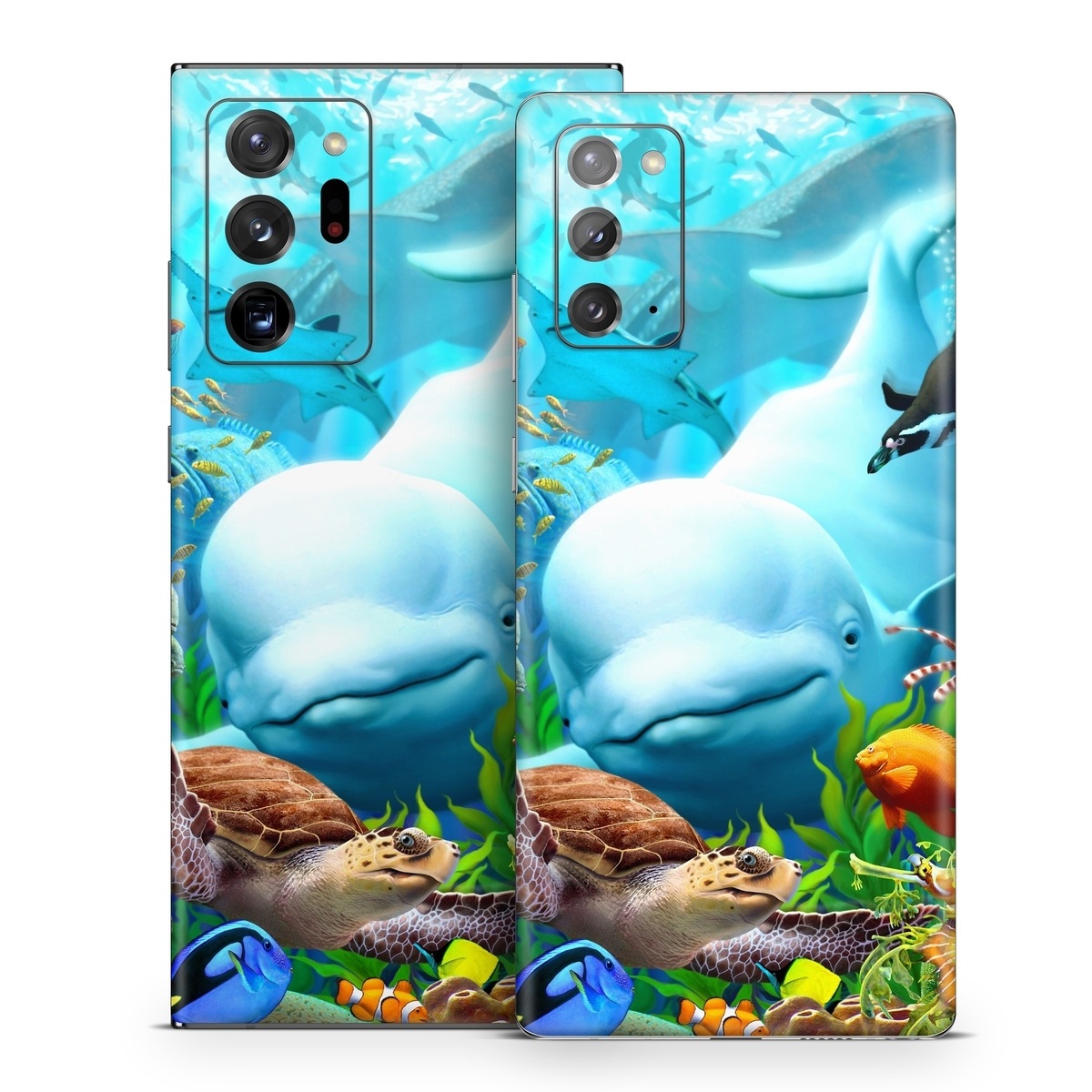 Samsung Galaxy Note 20 Series Skin design of Green, Blue, Azure, Natural environment, Underwater, Organism, Mammal, Art, Marine biology, Aqua, with blue, green, red, white, brown, yellow, orange, blue colors