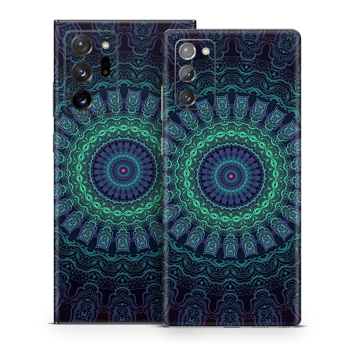 Samsung Galaxy Note 20 Series Skin design of Colorfulness, Blue, Green, Pattern, Teal, Turquoise, Art, Electric Blue, Aqua, Circle, Majorelle Blue, Visual Arts, Fractal Art, Design, Symmetry, Psychedelic Art, Graphics, Kaleidoscope, Motif, with black, green, red colors