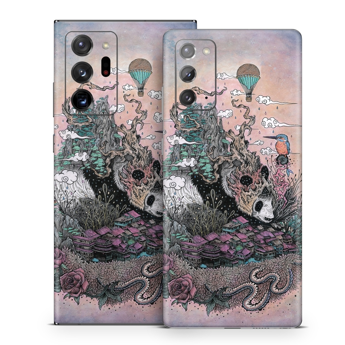 Samsung Galaxy Note 20 Series Skin design of Illustration, Art, Fictional character, Printmaking, Marsupial, Graphic design, Rodent, Possum, with gray, black, red, blue, purple colors