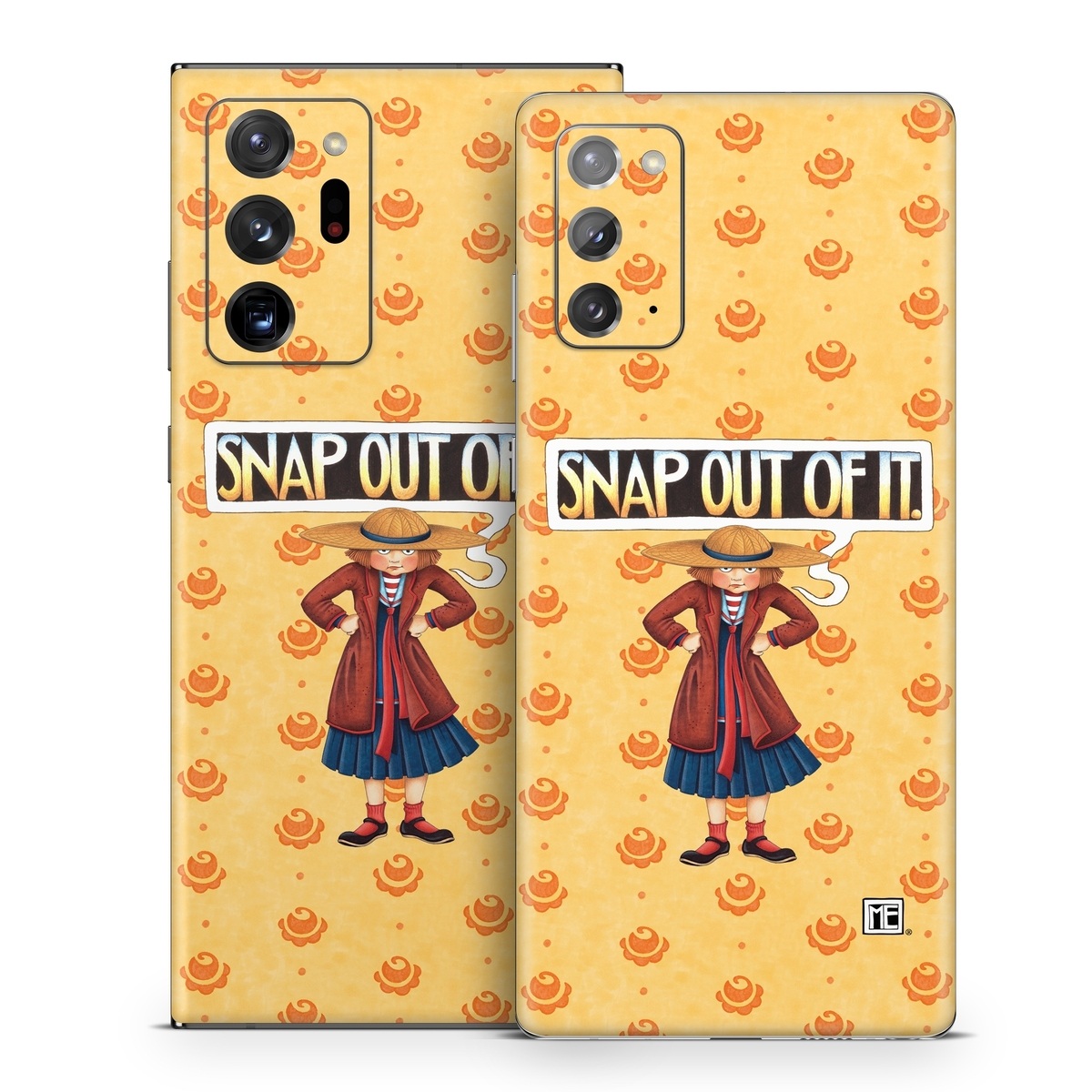 Samsung Galaxy Note 20 Series Skin design of Cartoon, Illustration, Poster, Animated cartoon, Fiction, Anime, Art, Fictional character, Games, with pink, orange, black, red, gray, white colors