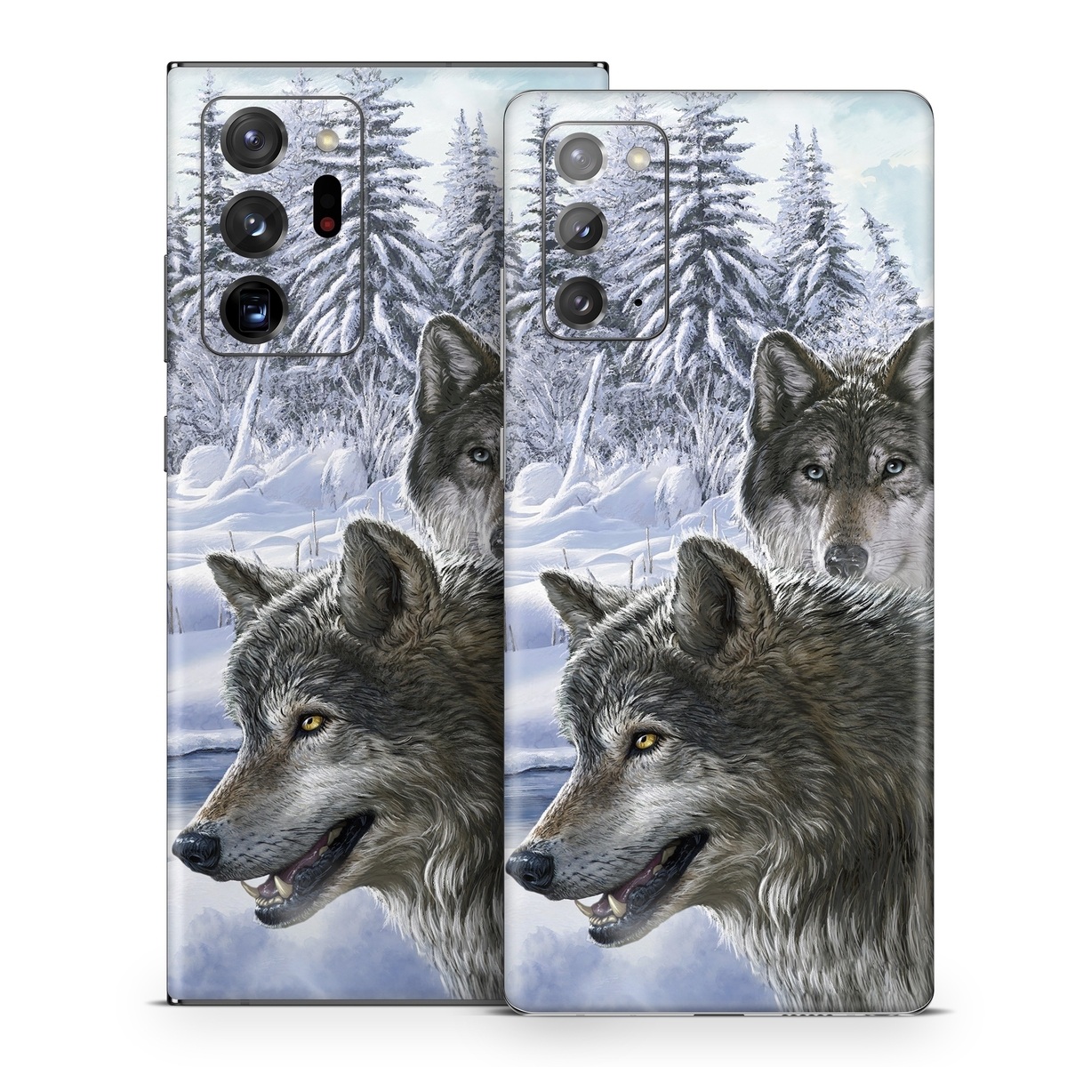 Samsung Galaxy Note 20 Series Skin design of Mammal, Vertebrate, Wolf, Canidae, canis lupus tundrarum, Canis, Wildlife, Carnivore, Wolfdog, Dog, with gray, black, blue, purple colors