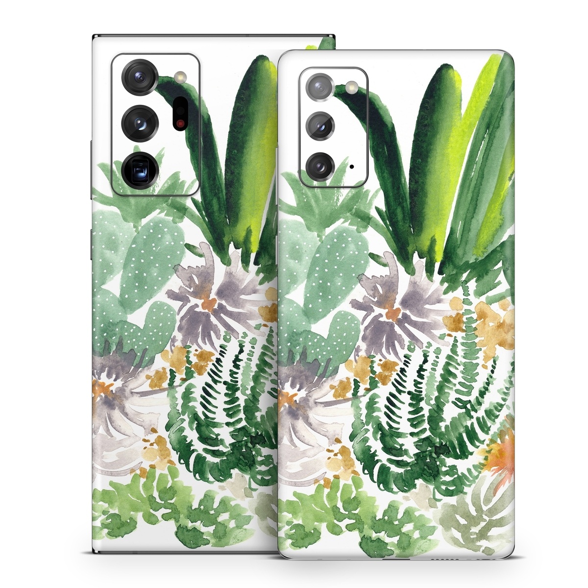 Samsung Galaxy Note 20 Series Skin design of Cactus, Plant, Flower, Botany, Leaf, Illustration, Pine, Grass, Succulent plant, Branch, with white, green, red, orange colors