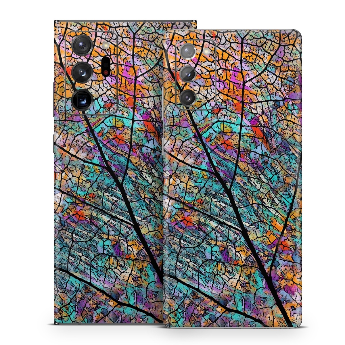 Samsung Galaxy Note 20 Series Skin design of Pattern, Colorfulness, Line, Branch, Tree, Leaf, Design, Visual arts, Glass, Plant, with black, gray, red, blue, green colors