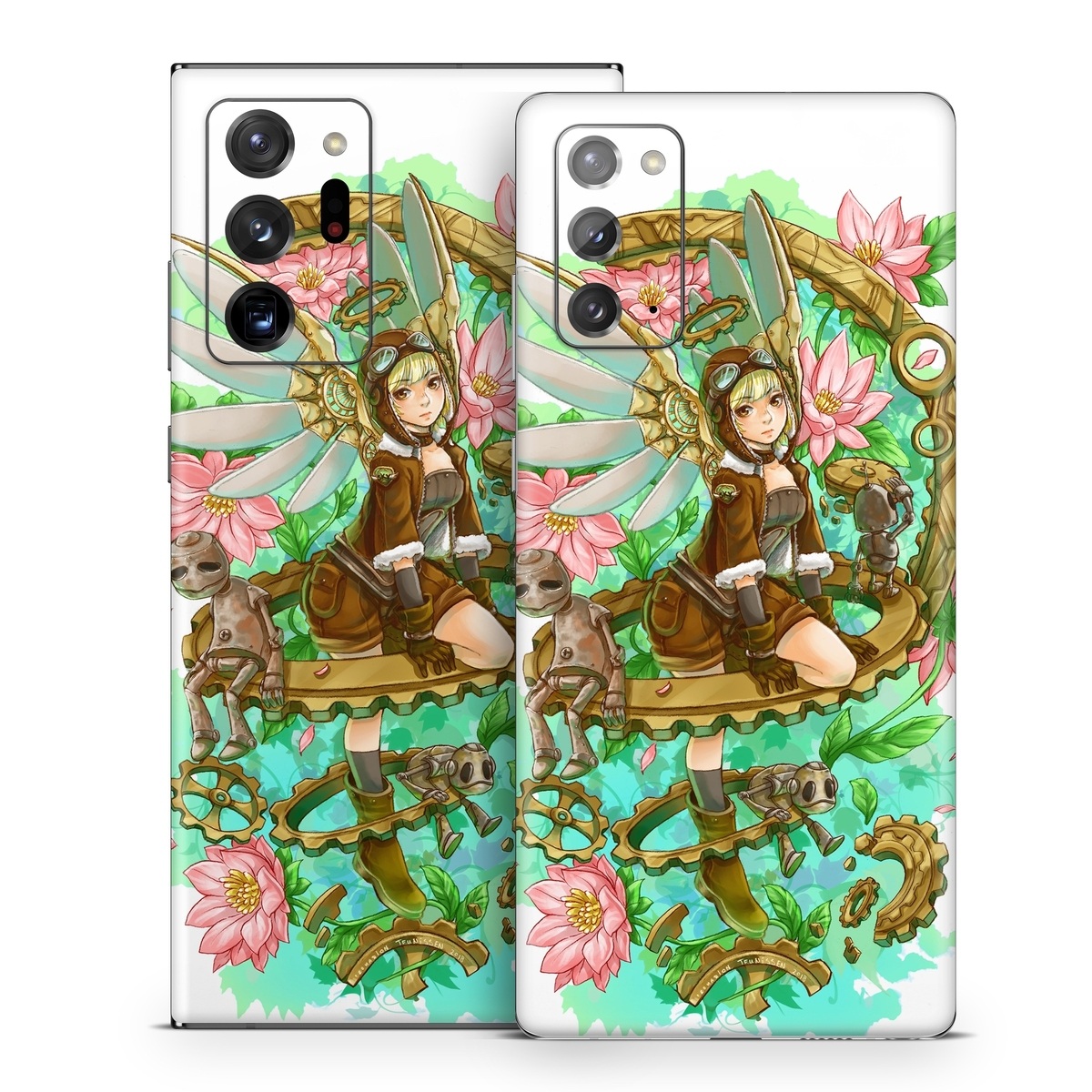Samsung Galaxy Note 20 Series Skin design of Illustration, Fictional character, Clip art, Art, Graphics, Plant, with white, yellow, pink, green, brown, black colors