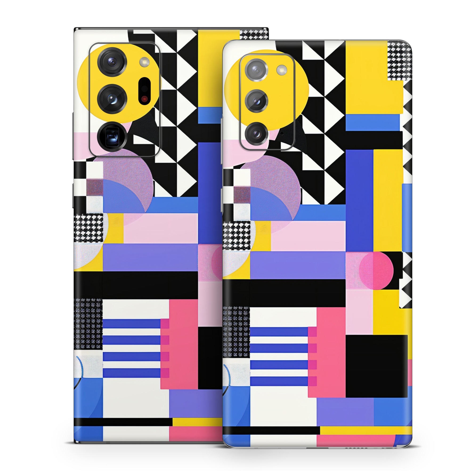 Samsung Galaxy Note 20 Series Skin design of White, Black, Rectangle, Font, Art, Red, Pattern, Tints and shades, Circle, Electric blue, with blue, white, black, yellow, pink, purple colors