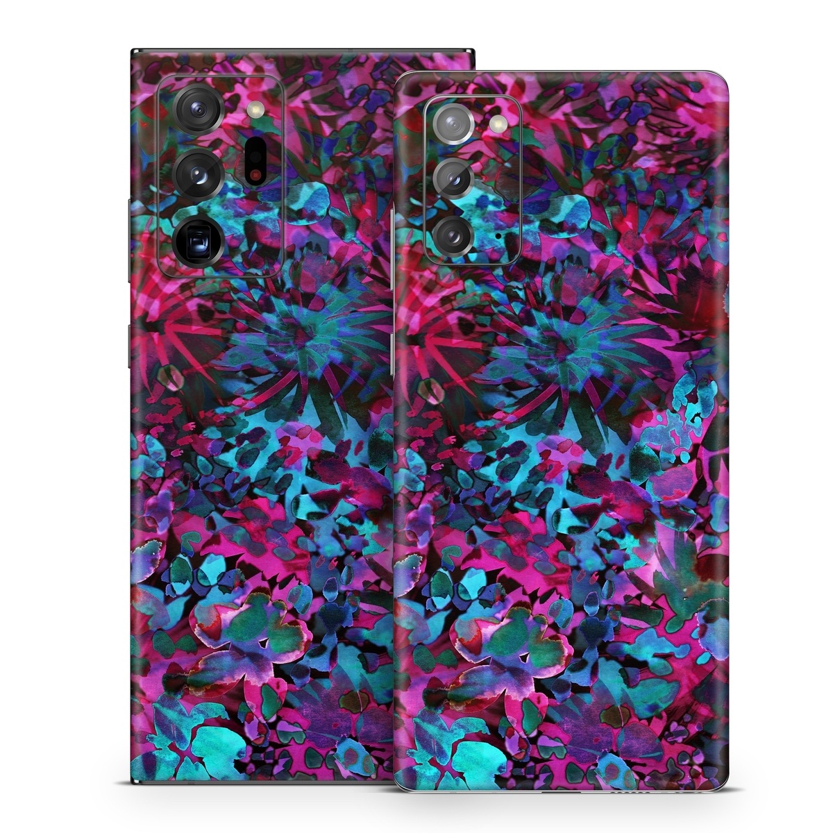 Samsung Galaxy Note 20 Series Skin design of Pink, Purple, Violet, Lilac, Flower, Leaf, Plant, Magenta, Botany, Pattern, with black, pink, purple, blue, green colors