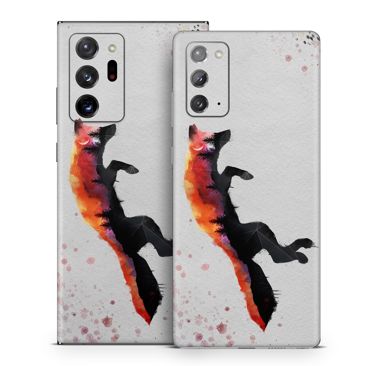 Samsung Galaxy Note 20 Skin design of Illustration, Watercolor paint, Art, Graphic design, Painting, Red fox, Visual arts, Paint, Drawing, Tail, with gray, black, red, yellow, orange, white colors